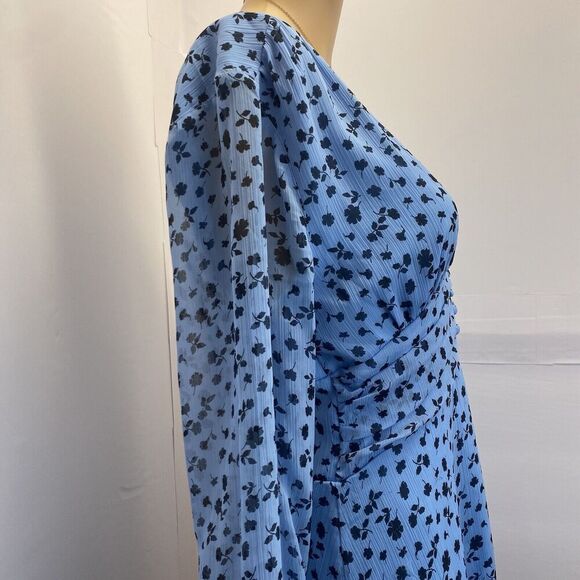 Leith Women’s‎ Long Sleeve Floral Print Mini Dress Size M Zipper Blue Pre Owned - Picture 14 of 14